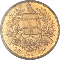 Guatemala coin 5 Pesos (1894) obverse obverse of 5 Pesos (1894) coin with KM# Pn23 from Guatemala. Inscription: LIBERTAD 15 DE SETIEMBRE DE 1821 0,900 ESSAI 1894