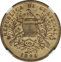 Guatemala coin 5 Pesos (1894) obverse obverse of 5 Pesos (1894) coin with KM# Pn19 from Guatemala. Inscription: REPUBLICA DE GUATEMALA LIBERTAD 15 DE SETIEMBRE DE 1821 1894
