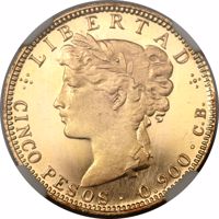 Guatemala coin 5 Pesos (1894) reverse reverse of 5 Pesos (1894) coin with KM# Pn24 from Guatemala. Inscription: +LIBERTAD+ CINCO PESOS • 0.900 • C.B.