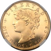 Guatemala coin 10 Pesos (1894) reverse reverse of 10 Pesos (1894) coin with KM# Pn27 from Guatemala. Inscription: +LIBERTAD+ DIEZ PESOS • 0.900 • C.B.