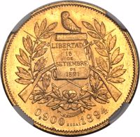 Guatemala coin 10 Pesos (1894) obverse obverse of 10 Pesos (1894) coin with KM# Pn26 from Guatemala. Inscription: LIBERTAD 15 DE SETIEMBRE DE 1821 0,900 ESSAI 1894