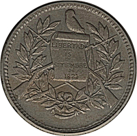 obverse of 1 Real (1900) coin with KM# Pn35 from Guatemala. Inscription: LIBERTAD 15 DE SETIEMBRE DE 1821