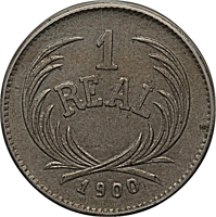 reverse of 1 Real (1900) coin with KM# Pn35 from Guatemala. Inscription: 1 REAL 1900