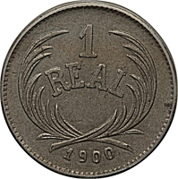 Guatemala coin 1 Real (1900) reverse reverse of 1 Real (1900) coin with KM# Pn35 from Guatemala. Inscription: 1 REAL 1900
