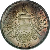obverse of 4 Reales (1895) coin with KM# Pn30 from Guatemala. Inscription: REPUBLICA DE GUATEMALA LIBERTAD 15 DE SETIEMBRE DE 1821 1895