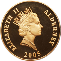 Alderney coin 5 Pounds - Elizabeth II - Prince Henry of Wales (2005) obverse obverse of 5 Pounds - Elizabeth II - Prince Henry of Wales (2005) coin from Alderney. Inscription: ELIZABETH II ALDERNEY RDM 2005