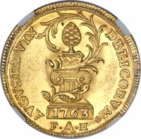 obverse of 1 Ducat (1762 - 1763) coin with KM# 178 from German States. Inscription: AVGVSTA VIN - DELICORVM * 1763 F • A • H