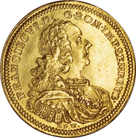 German States coin 1 Ducat (1746) reverse reverse of 1 Ducat (1746) coin with KM# 35 from German States. Inscription: FRANCISCVS • D • G • ROM • IMP • SEMP • AVG • PPW