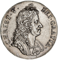 Denmark coin 1 Krone - Christian V (1693 - 1699) obverse obverse of 1 Krone - Christian V (1693 - 1699) coin with KM# 428 from Denmark. Inscription: · CHRIST · V · DEI · GRATIA ·