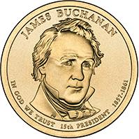 obverse of 1 Dollar - James Buchanan (2010) coin with KM# 477 from United States. Inscription: JAMES BUCHANAN IN GOD WE TRUST 15th PRESIDENT 1857-1861