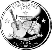 reverse of 1/4 Dollar - Tennessee - Washington Quarter; Silver Proof (2002) coin with KM# 331a from United States.