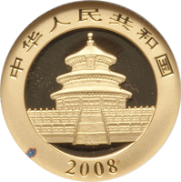 China coin 50 Yuan - Panda Series - Panda; Gold Bullion (2008) obverse obverse of 50 Yuan - Panda Series - Panda; Gold Bullion (2008) coin with KM# 1868 from China. Inscription: 中华人民共和国 2008
