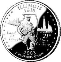 reverse of 1/4 Dollar - Illinois - Washington Quarter; Silver Proof (2003) coin with KM# 343a from United States.