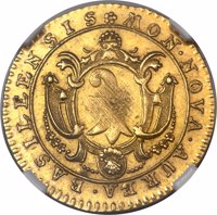 Swiss cantons coin 1 Goldgulden (1750) obverse obverse of 1 Goldgulden (1750) coin with KM# 155 from Swiss cantons. Inscription: MON · NOVA · AUREA · BASILEENSIS