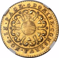 Swiss cantons coin 1 Goldgulden (1750) reverse reverse of 1 Goldgulden (1750) coin with KM# 155 from Swiss cantons. Inscription: DOMINE · CONSERVA · NOS · IN · PACE ·