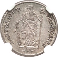 Haiti coin 1 Escalin (1802) obverse obverse of 1 Escalin (1802) coin with KM# 22 from Haiti. Inscription: REPUBLIQUE FRANÇAISE