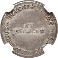 reverse of 1 Escalin (1802) coin with KM# 22 from Haiti. Inscription: COLONIES DE SAINT DOMINGUE UN ESCALIN