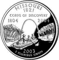 reverse of 1/4 Dollar - Missouri - Washington Quarter; Silver Proof (2003) coin with KM# 346a from United States.