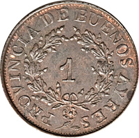 obverse of 1 Real (1854) coin with KM# 10 from Argentine provinces. Inscription: PROVINCIA DE BUENOS AYRES 1