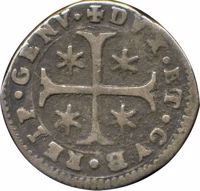 obverse of ⅛ Scudo (1641 - 1670) coin with KM# 104 from Italian States. Inscription: DVX·ET·CVB·REIP·GENV·