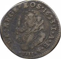 reverse of ⅛ Scudo (1641 - 1670) coin with KM# 104 from Italian States. Inscription: DG·REGE·EOS·1653·I·A·E· ·VIII·