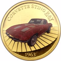 Tuvalu coin 100 Dollars - Elizabeth II - 1963 Corvette Sting Ray (2006) reverse reverse of 100 Dollars - Elizabeth II - 1963 Corvette Sting Ray (2006) coin with KM# 69 from Tuvalu. Inscription: CORVETTE STING RAY TM GM 1963