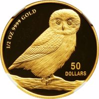 Tuvalu coin 50 Dollars - Elizabeth II - Australian Owl (2005 - 2007) reverse reverse of 50 Dollars - Elizabeth II - Australian Owl (2005 - 2007) coin with KM# 161 from Tuvalu. Inscription: 1/2 OZ 9999 GOLD