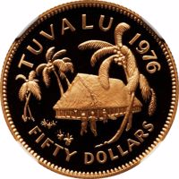 reverse of 50 Dollars - Elizabeth II (1976) coin with KM# 9 from Tuvalu. Inscription: TUVALU 1976 FIFTY DOLLARS