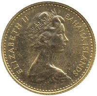 obverse of 20 Dollars - Elizabeth II (1967) coin with KM# 12 from Bahamas. Inscription: ELIZABETH II BAHAMA ISLANDS