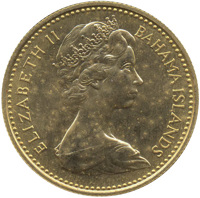 obverse of 50 Dollars - Elizabeth II (1967) coin with KM# 13 from Bahamas. Inscription: ELIZABETH II BAHAMA ISLANDS