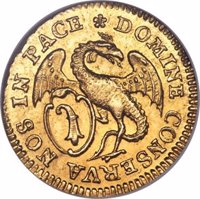 Swiss cantons coin 1 Ducat (1780) obverse obverse of 1 Ducat (1780) coin with KM# 177 from Swiss cantons. Inscription: DOMINE CONSERVA NOS IN PACE