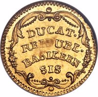 reverse of 1 Ducat (1780) coin with KM# 177 from Swiss cantons. Inscription: DUCAT· REIPUBL· BASILEEN SIS