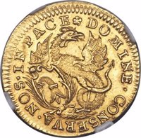 Swiss cantons coin 1 Ducat (1700) obverse obverse of 1 Ducat (1700) coin with KM# 133 from Swiss cantons. Inscription: DOMINE · CONSERVA · NOS · IN PACE
