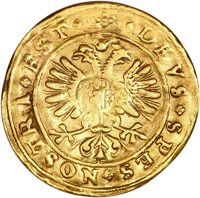 Swiss cantons coin 1 Ducat (1658) reverse reverse of 1 Ducat (1658) coin with KM# 57 from Swiss cantons. Inscription: · DEVS + SPES + NOSTRA + EST ·