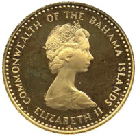 obverse of 10 Dollars - Elizabeth II (1971) coin with KM# 25 from Bahamas. Inscription: COMMONWEALTH OF THE BAHAMA ISLANDS ELIZABETH II