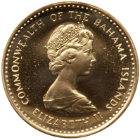 obverse of 10 Dollars - Elizabeth II (1971) coin with KM# 26.1 from Bahamas. Inscription: COMMONWEALTH OF THE BAHAMA ISLANDS ELIZABETH II