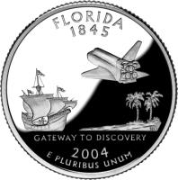 reverse of 1/4 Dollar - Florida - Washington Quarter; Silver Proof (2004) coin with KM# 356a from United States.
