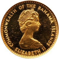 obverse of 10 Dollars - Elizabeth II (1971) coin with KM# 26.2 from Bahamas. Inscription: COMMONWEALTH OF THE BAHAMA ISLANDS ELIZABETH II