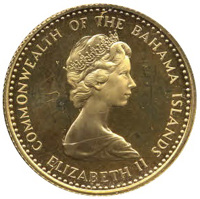 obverse of 20 Dollars - Elizabeth II (1971) coin with KM# 27 from Bahamas. Inscription: COMMONWEALTH OF THE BAHAMA ISLANDS ELIZABETH II