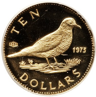 reverse of 10 Dollars - Independence (1973) coin with KM# 41 from Bahamas. Inscription: TEN 1973 DOLLARS