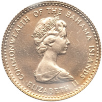 obverse of 10 Dollars - Elizabeth II (1972) coin with KM# 34 from Bahamas. Inscription: COMMONWEALTH OF THE BAHAMA ISLANDS ELIZABETH II