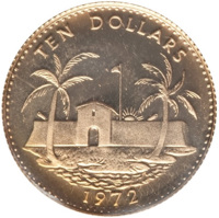 reverse of 10 Dollars - Elizabeth II (1972) coin with KM# 34 from Bahamas. Inscription: TEN DOLLARS 1972