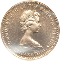 obverse of 20 Dollars - Elizabeth II (1972) coin with KM# 35 from Bahamas. Inscription: COMMONWEALTH OF THE BAHAMA ISLANDS ELIZABETH II