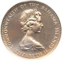 obverse of 50 Dollars - Elizabeth II (1972) coin with KM# 36 from Bahamas. Inscription: COMMONWEALTH OF THE BAHAMA ISLANDS ELIZABETH II