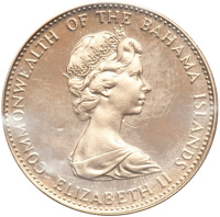 Bahamas coin 100 Dollars - Elizabeth II (1972) obverse obverse of 100 Dollars - Elizabeth II (1972) coin with KM# 37 from Bahamas. Inscription: COMMONWEALTH OF THE BAHAMA ISLANDS ELIZABETH II