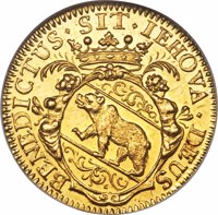 Swiss cantons coin 1 Ducat (1697) obverse obverse of 1 Ducat (1697) coin with KM# 62 from Swiss cantons. Inscription: BENEDICTUS · SIT · IEHOVA · DEUX