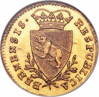 Swiss cantons coin 1 Ducat (1789) obverse obverse of 1 Ducat (1789) coin with KM# 139 from Swiss cantons. Inscription: RESPUBLICA BERNENSIS ·
