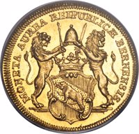 Swiss cantons coin 2 Ducat (1771) obverse obverse of 2 Ducat (1771) coin with KM# 125 from Swiss cantons. Inscription: MONETA AUREA REIPUBLICÆ BERNENSIS