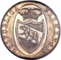 Swiss cantons coin 4 Franken (1823) obverse obverse of 4 Franken (1823) coin with KM# 190 from Swiss cantons. Inscription: RESPUBLICA BERNENSIS