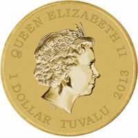 obverse of 1 Dollar - Elizabeth II - Australian Shelduck (2013) coin from Tuvalu. Inscription: QUEEN ELIZABETH II 1 DOLLAR TUVALU 2013